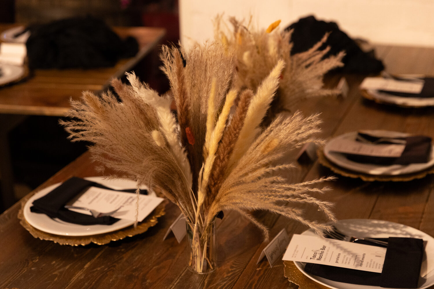 Pampas grass tablescape photographed at an Arizona wedding