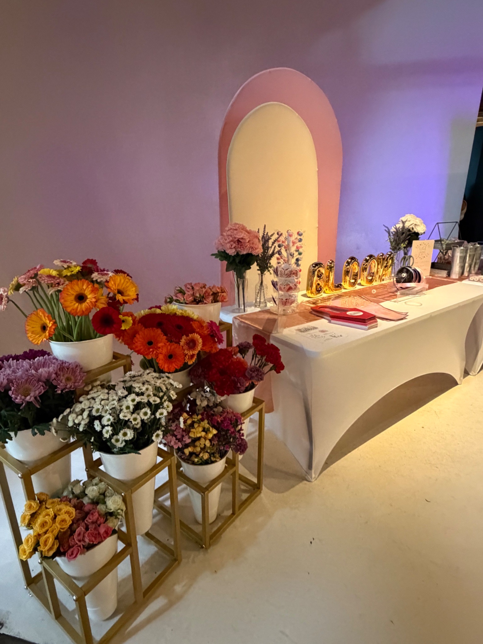 The Bloom Bar styled flower cart with fresh blooms by Mazon Signature Services